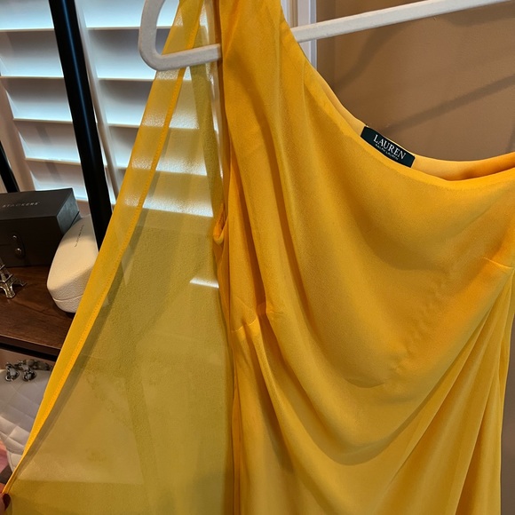 LAUREN RALPH LAUREN One Shoulder Embellished Chiffon Dress in Marigold, NWT Sz 4 - Picture 6 of 9
